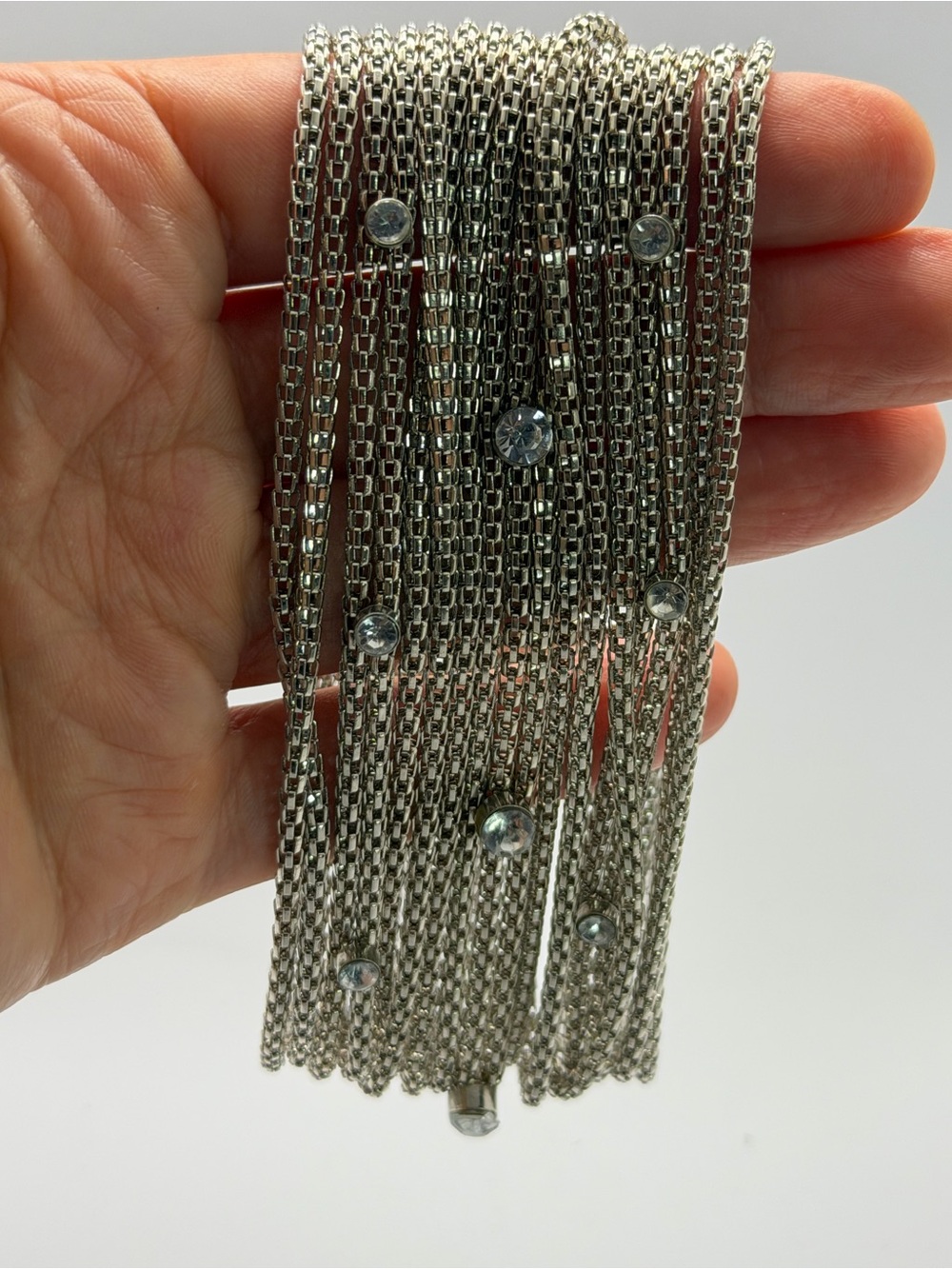 Source Unknown Silver Multi-Chain Rhinestone Fringe Cuff Bracelet - Picture 8 of 11